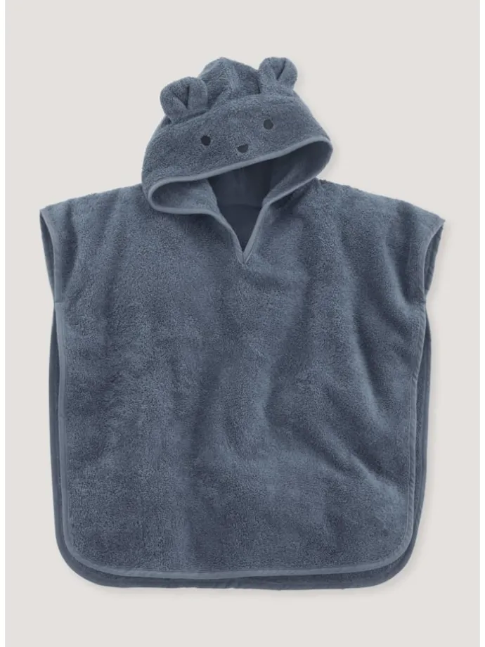 Frottee Poncho in stahlblau