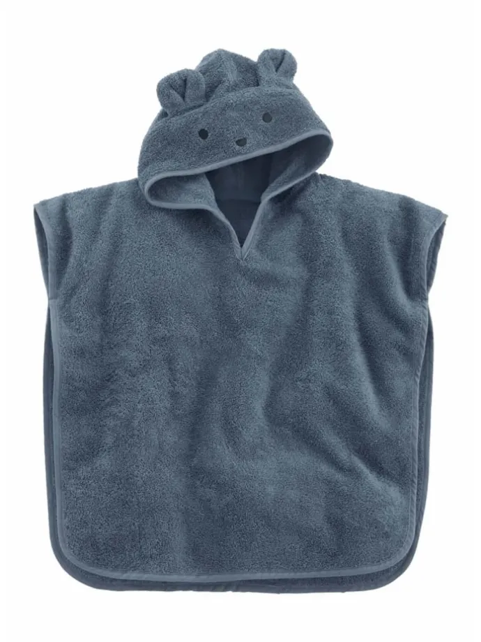 Frottee Poncho in stahlblau