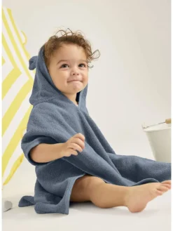 Frottee Poncho in stahlblau