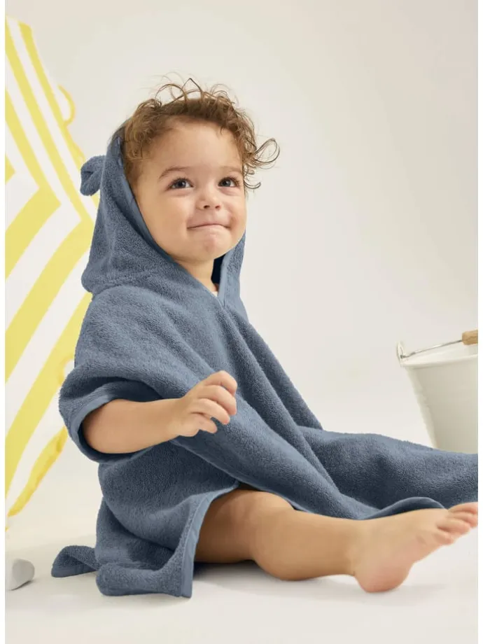 Frottee Poncho in stahlblau