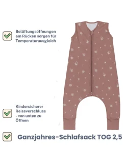 Ganzjahres-Schlafsack mit Füßen Exklusiv in Pusteblume Rosa