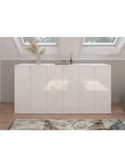 Garderobenkombination  (B/H/T: 183x99x34 cm) in weiß und weiß Hochglanz