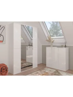 Garderobenkombination  (B/H/T: 183x99x34 cm) in weiß und weiß Hochglanz
