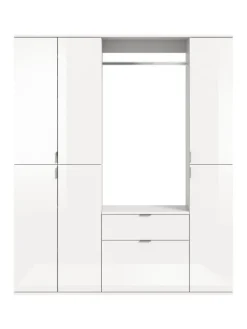 Garderobenkombination  (B/H/T: 152x193x34 cm) in weiß und weiß Hochglanz