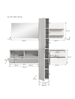 Garderobenkombination  (B/H/T: 174x191x37 cm) in weiß hochglanz