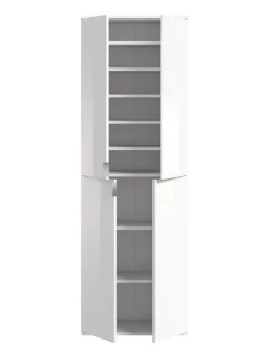 Garderobenkombination  (B/H/T: 183x193x34 cm) in weiß und weiß Hochglanz