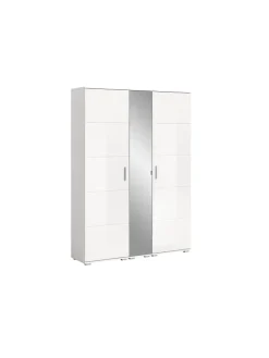 Garderobenkombination  (B/H/T: 140x191x37 cm) in weiß und weiß Hochglanz