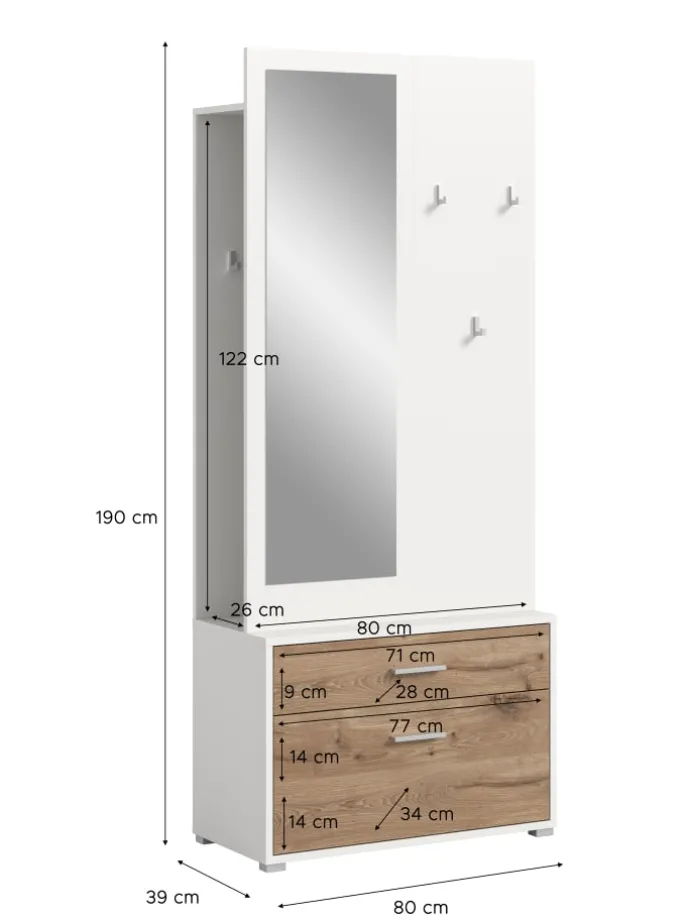 Garderobenkombination (B/H/T: 80x190x38 cm) in Nox Oak Nachbildung