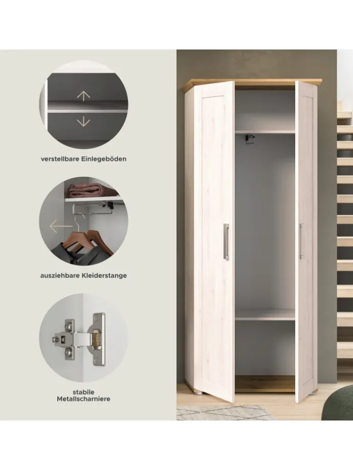 Garderobenschrank (B/H/T: 80x196x39 cm) in Sibiu Lärche Nachbildung
