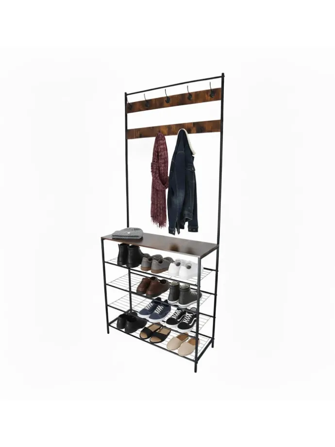 Garderobenständer in Schwarz/ Dunkelbraun - (B)80 x (H)190 x (T)30 cm