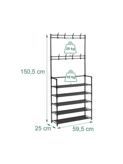 Garderobenständer in Schwarz - (B)59,5 x (H)150,5 x (T)25 cm