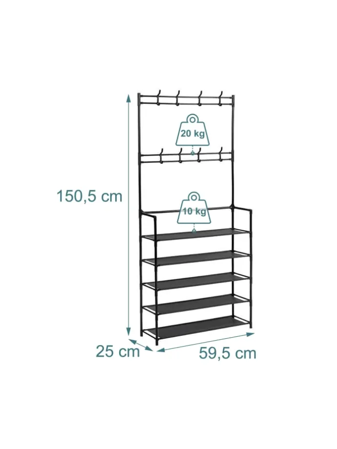 Garderobenständer in Schwarz - (B)59,5 x (H)150,5 x (T)25 cm