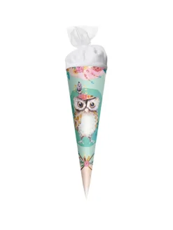 Geschenk-Schultüte klein Eule Lieselotte 50 cm, rund in Grün