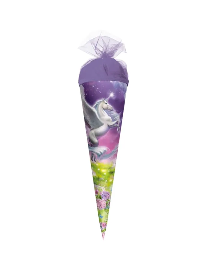Geschenk-Schultüte klein Magic Pegasus 50 cm, rund in Lila