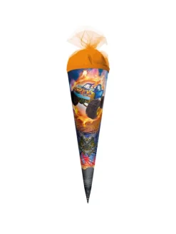 Geschenk-Schultüte klein Monstertruck Fire 50 cm, rund in Orange