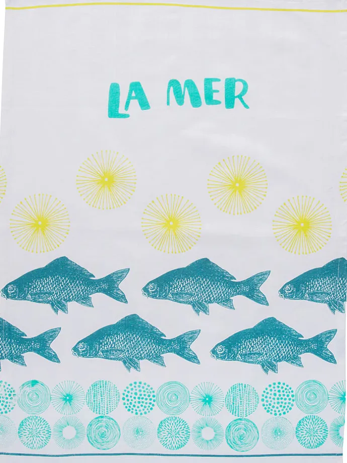 Geschirrtuch "La Mer" in Türkis/ Weiß - (L)70 x (B)50 cm