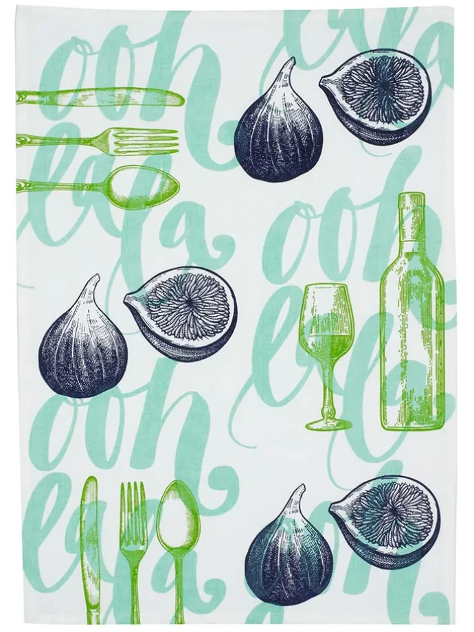 Geschirrtuch "Ooh Lala" in Mint/ Grün/ Dunkelblau - (L)70 x (B)50 cm