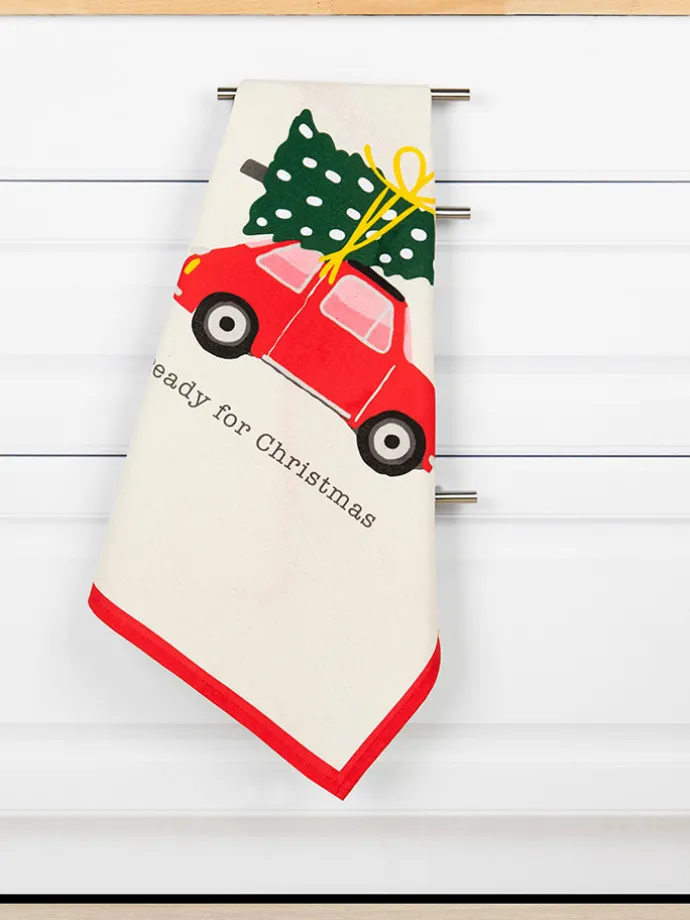 Geschirrtuch "Ready for Christmas" in Creme/ Rot - (L)70 x (B)50 cm