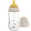 Glas-Flasche Cherry green 240 ml + Latex-Trinksauger in beige,motiv