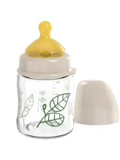 Glas-Flasche Cherry green 120 ml + Latex-Trinksauger in beige,motiv