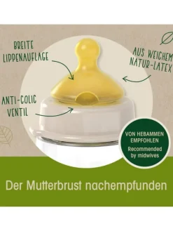 Glas-Flasche Cherry green 120 ml + Latex-Trinksauger in beige,motiv