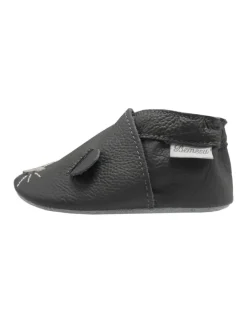 Graue Baby-Leder-Laufschuhe, komfortabel mit rutschfester Sohle - Mäusemuster