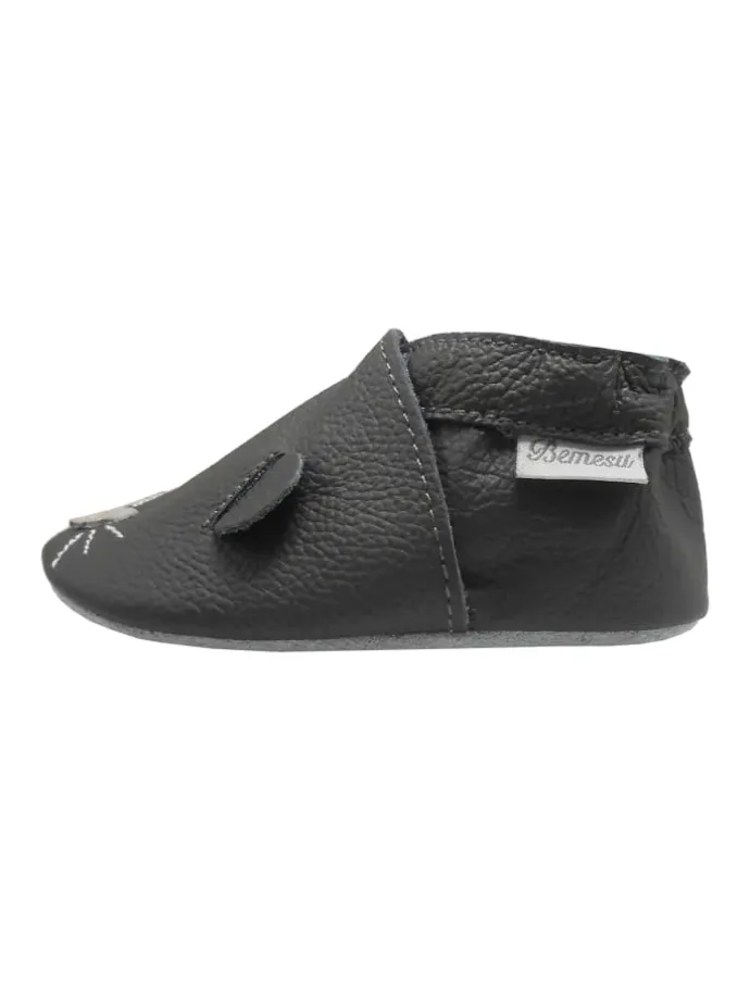 Graue Baby-Leder-Laufschuhe, komfortabel mit rutschfester Sohle - Mäusemuster