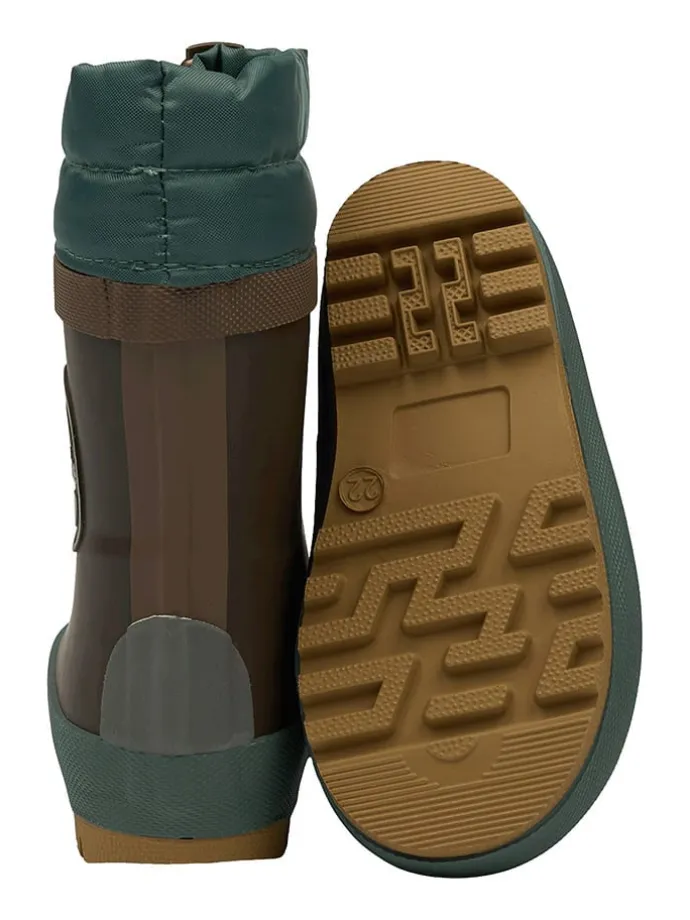 Gummistiefel in Dunkelbraun/ Petrol