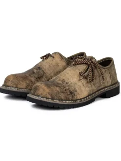 Haferlschuh Trachten Schnürschuh Echtleder ANTIK in Krokodilgrün