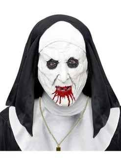 Halbmaske "HORRORNONNE MIT KOPFBEDECKUNG" in Weiß/ Schwarz