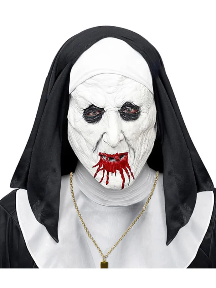 Halbmaske "HORRORNONNE MIT KOPFBEDECKUNG" in Weiß/ Schwarz