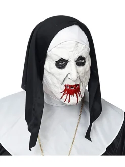 Halbmaske "HORRORNONNE MIT KOPFBEDECKUNG" in Weiß/ Schwarz