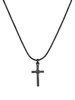 Halskette 925 Sterling Silber Kreuz in Schwarz