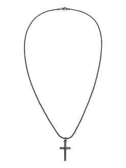 Halskette 925 Sterling Silber Kreuz in Schwarz