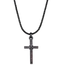 Halskette 925 Sterling Silber Kreuz in Schwarz