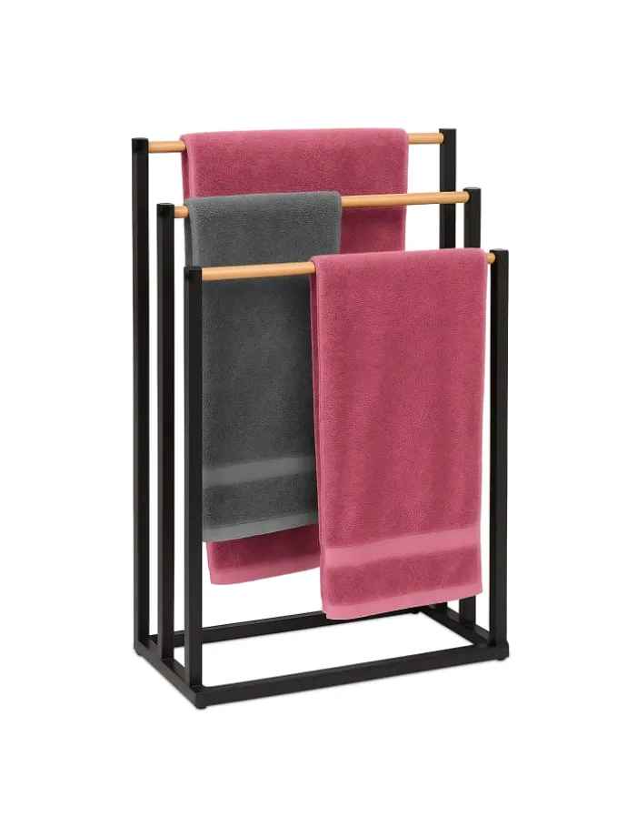 Handtuchständer in Schwarz/ Natur - (B)45 x (H)76 x (T)21,5 cm