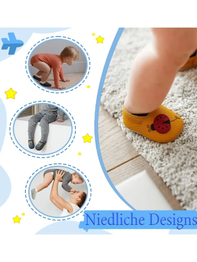 Hellbraune Baby-Leder-Laufanfänger mit rutschfester Sohle – Giraffenmuster