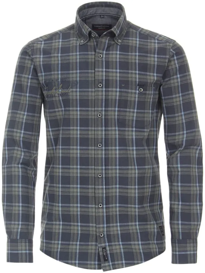 Hemd - Casual fit - in Dunkelblau/ Khaki
