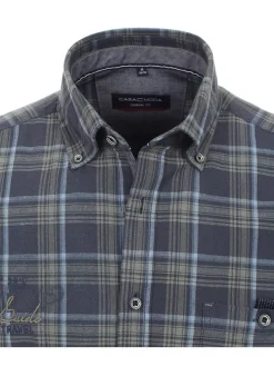 Hemd - Casual fit - in Dunkelblau/ Khaki