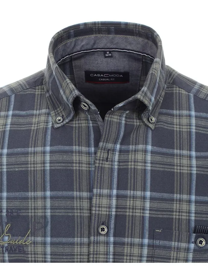 Hemd - Casual fit - in Dunkelblau/ Khaki