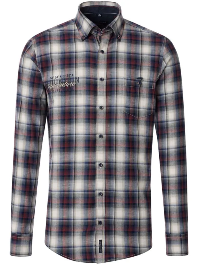 Hemd - Casual fit - in Dunkelblau/ Creme/ Rot