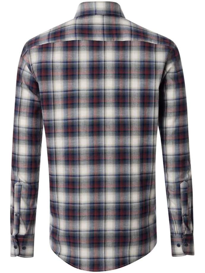 Hemd - Casual fit - in Dunkelblau/ Creme/ Rot