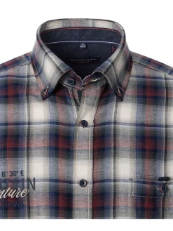 Hemd - Casual fit - in Dunkelblau/ Creme/ Rot