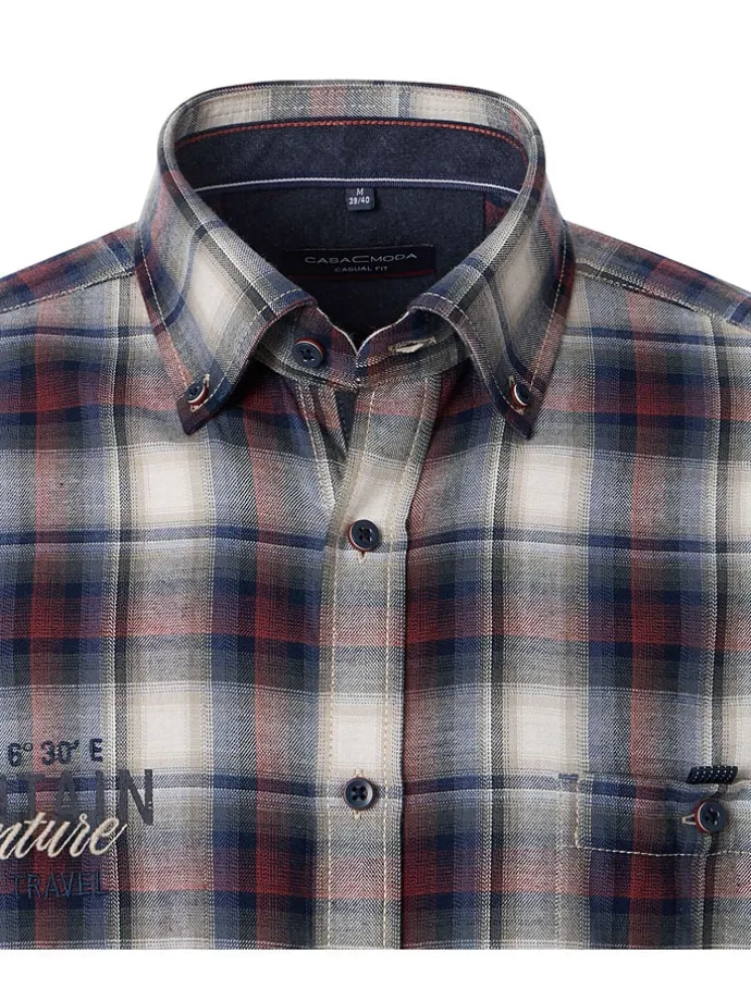 Hemd - Casual fit - in Dunkelblau/ Creme/ Rot