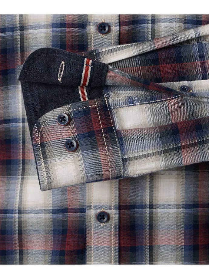 Hemd - Casual fit - in Dunkelblau/ Creme/ Rot