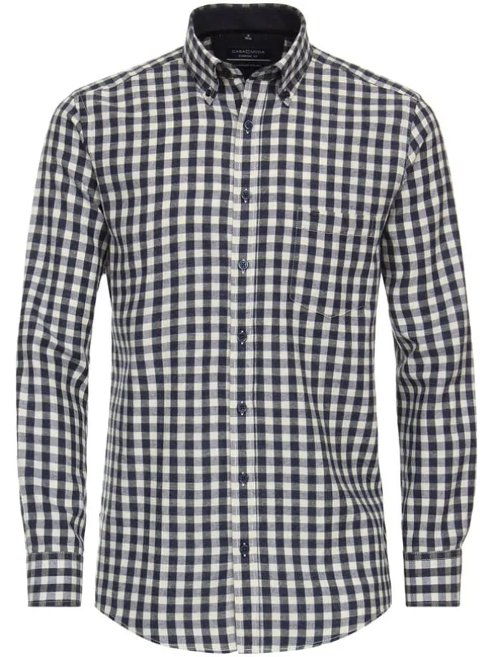 Hemd - Comfort fit - in Dunkelblau/ Creme
