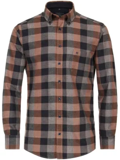 Hemd - Comfort fit - in Schwarz/ Orange/ Grau
