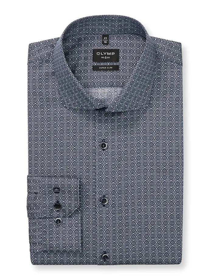 Hemd "No 6" - Super Slim - in Dunkelblau/ Weiß