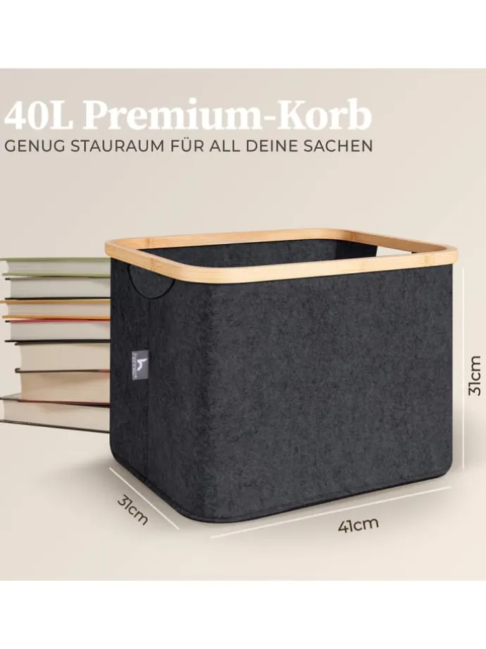 HENNEZ Aufbewahrungskorb "Laura", 40 Liter - faltbar - stabiler Bambusrahmen