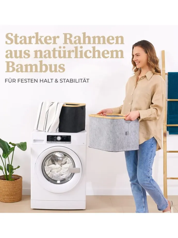 HENNEZ Aufbewahrungskorb "Laura", 40 Liter - faltbar - stabiler Bambusrahmen